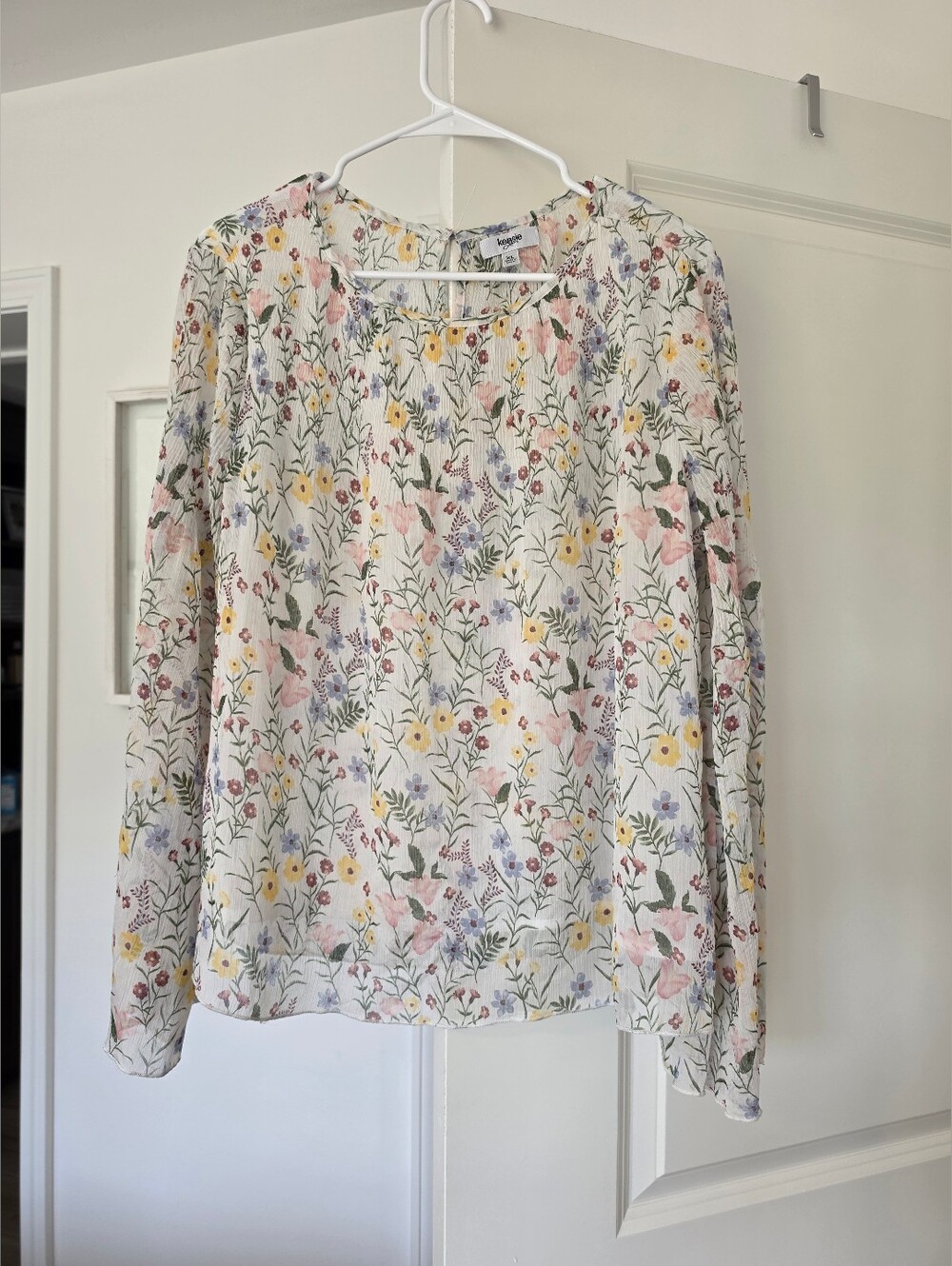Kensie Floral Long-Sleeve Blouse - White Multi